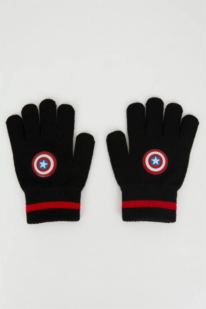 GARÇONS Noir Gants en tricot imprimé Marvel pour garçon