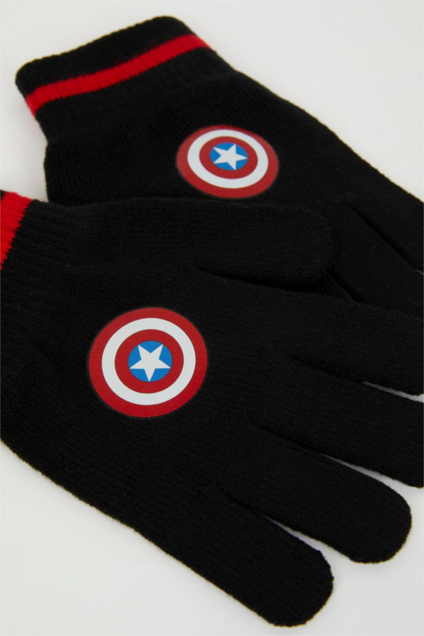 GARÇONS Noir Gants en tricot imprimé Marvel pour garçon