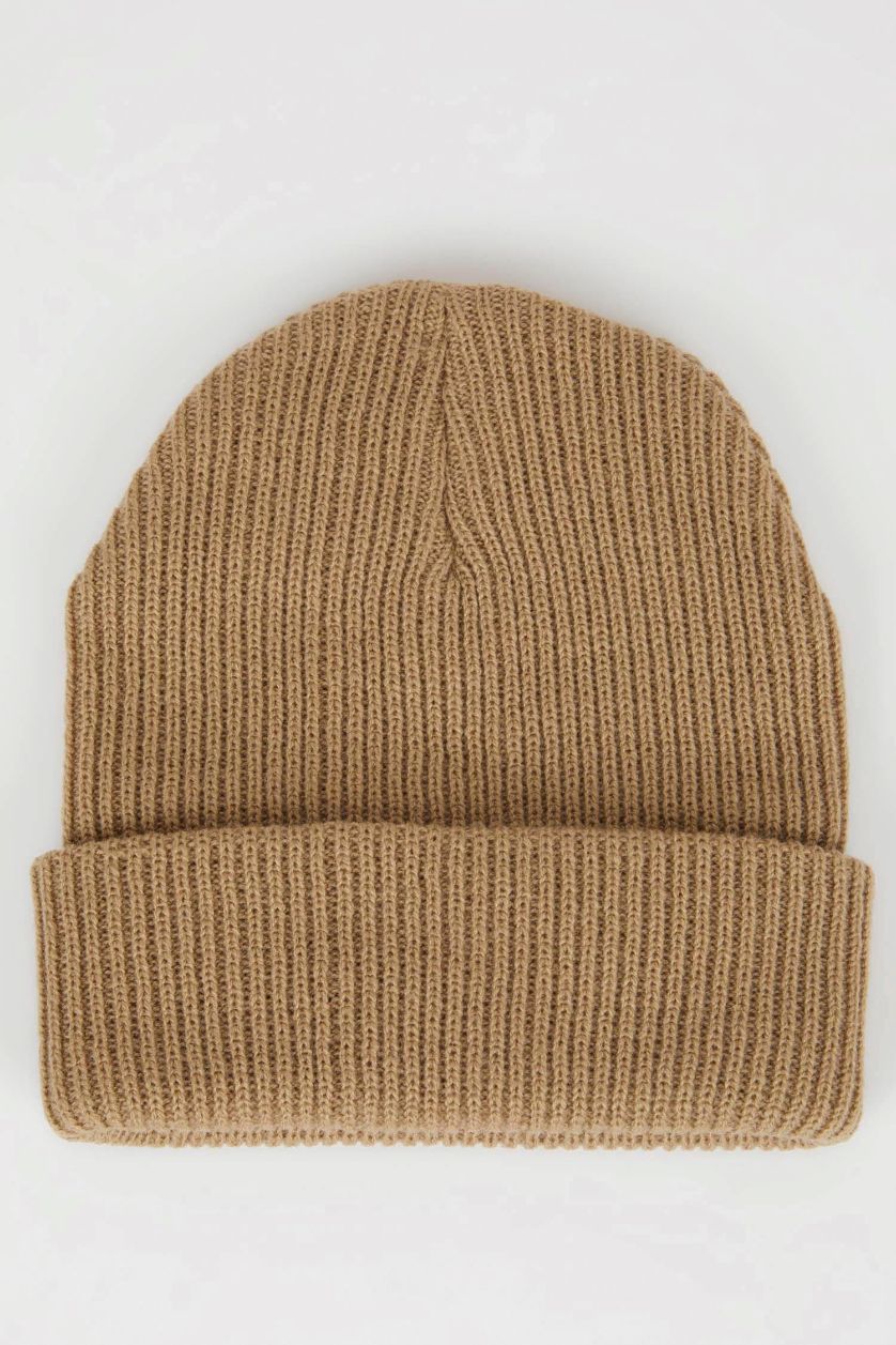 Erkek Çocuk - Genç Erkek Bej Erkek Çocuk Dokuma Etiketli Fitilli Örgü Bere