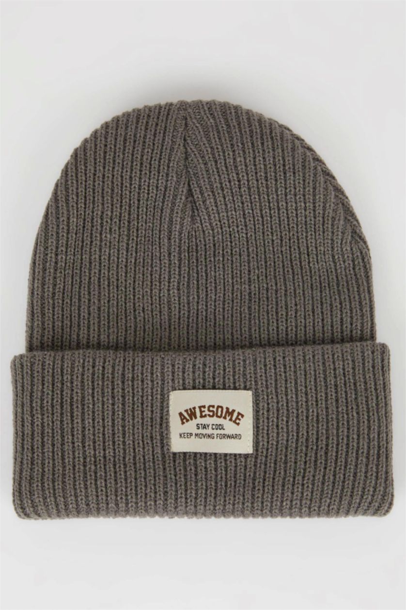 Young Boys - Teen Boys Light Grey Boy Woven Labeled Ribbed Knitted Beanie
