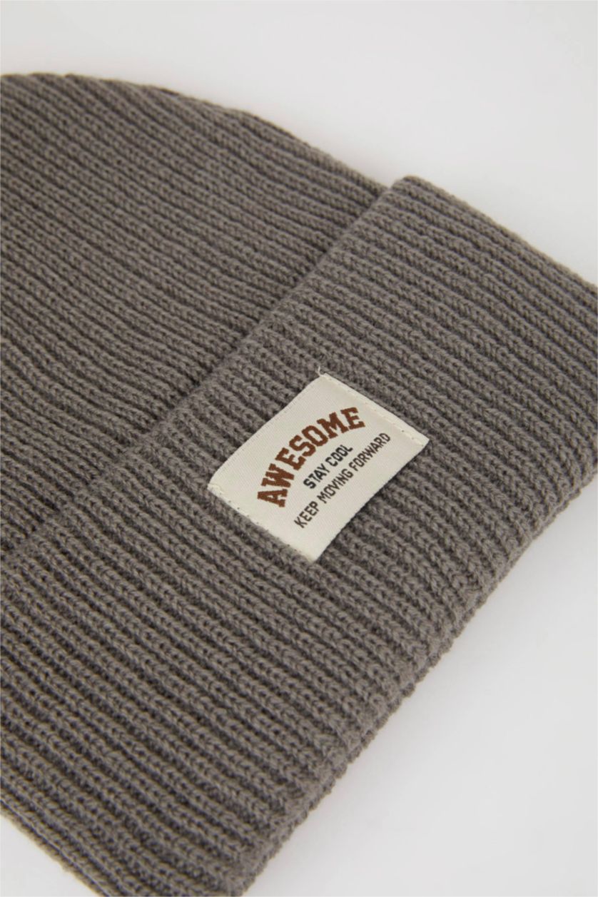 Young Boys - Teen Boys Light Grey Boy Woven Labeled Ribbed Knitted Beanie