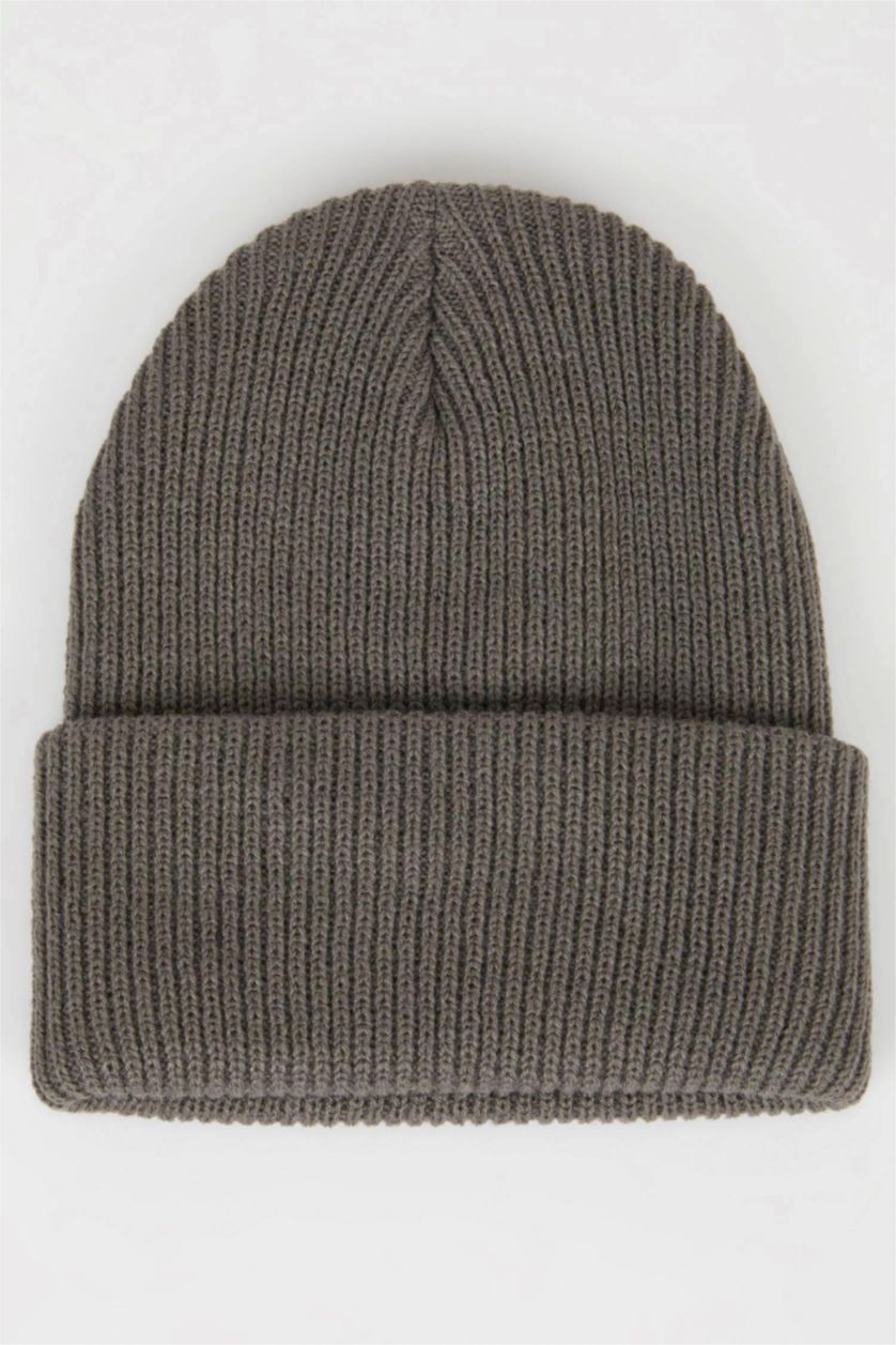 Young Boys - Teen Boys Light Grey Boy Woven Labeled Ribbed Knitted Beanie