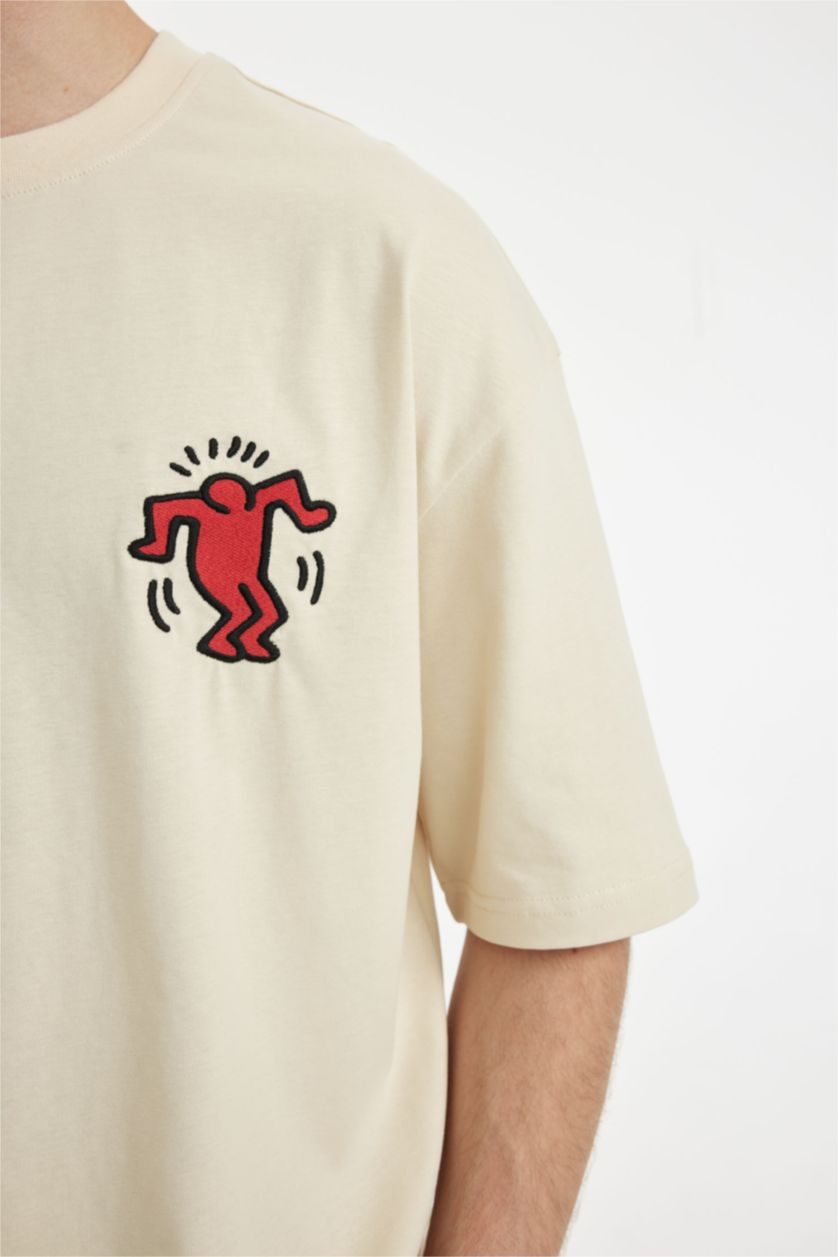 Erkek Kum Keith Haring Oversize Fit Bisiklet Yaka Kısa Kollu Tişört