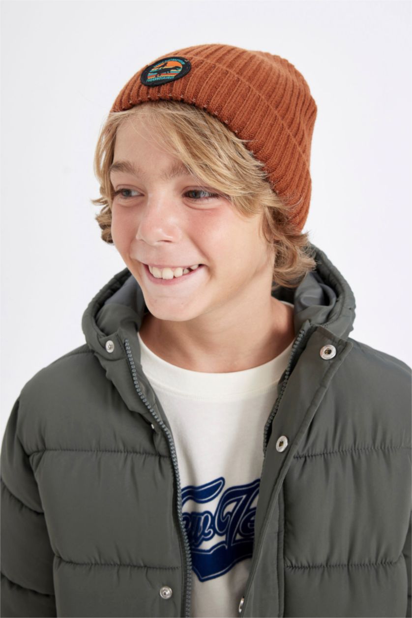 BOYS & TEENS Light Brown Boy Ribbed Knitted Beanie