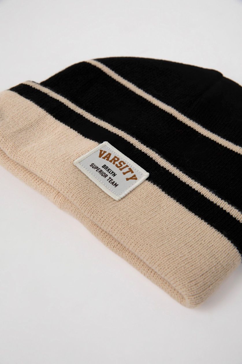 Erkek Çocuk - Genç Erkek Siyah Çizgili Triko Bere Erkek Çocuk