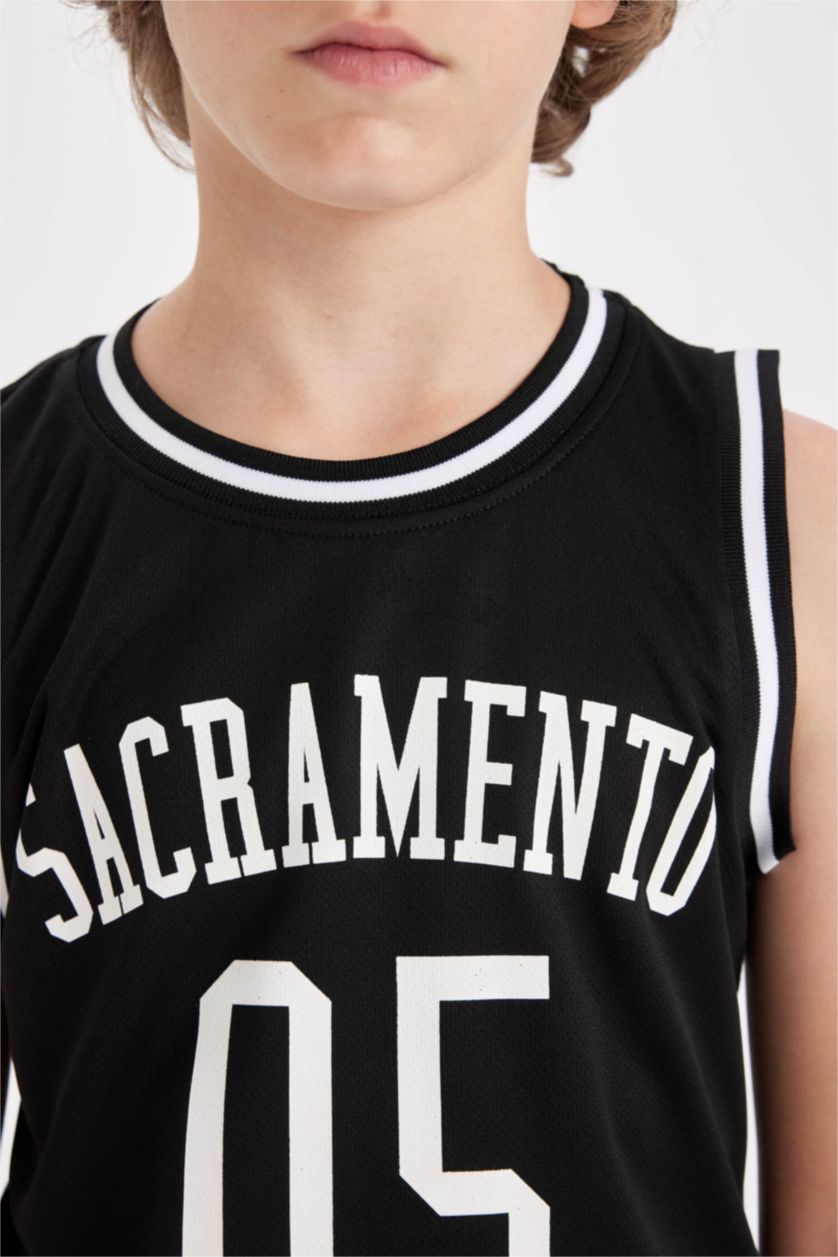 Erkek Çocuk - Genç Erkek Siyah Bisiklet Yaka Baskılı Atlet Erkek Çocuk