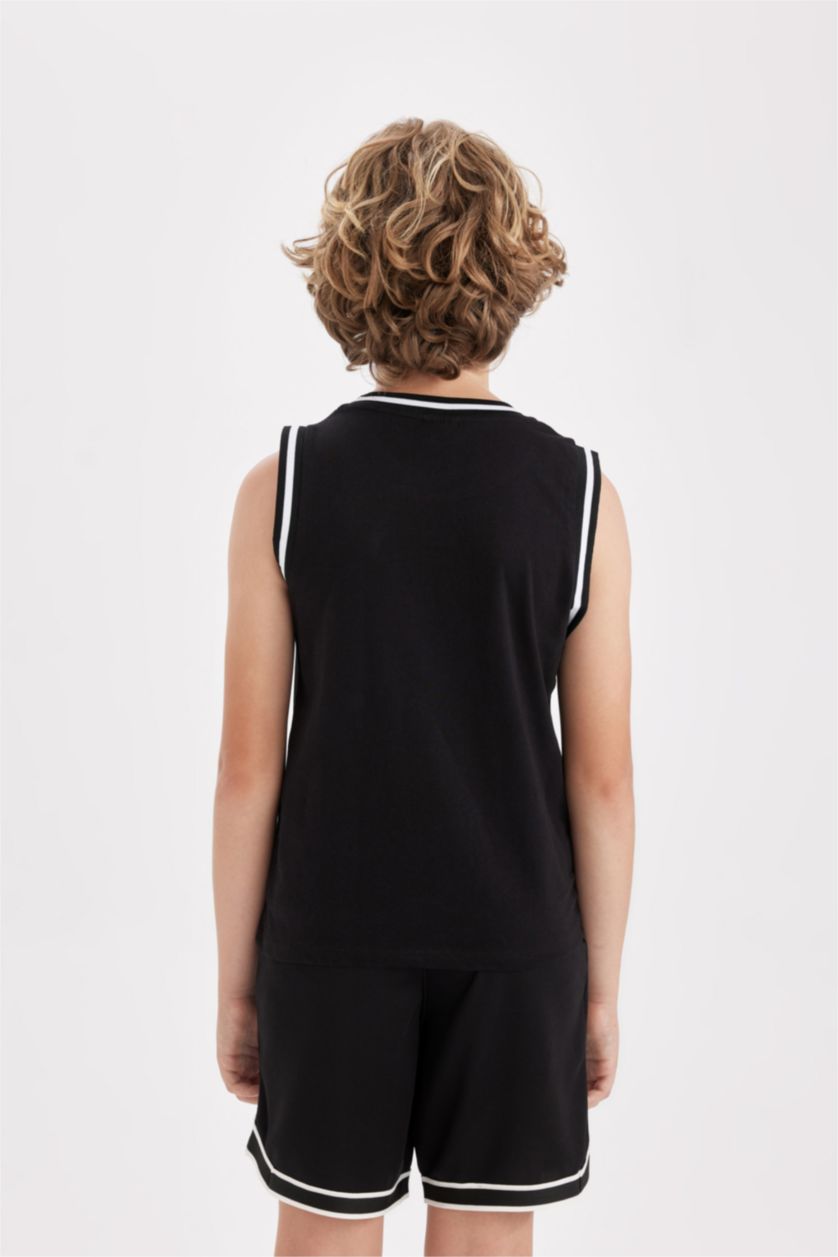 Erkek Çocuk - Genç Erkek Siyah Bisiklet Yaka Baskılı Atlet Erkek Çocuk