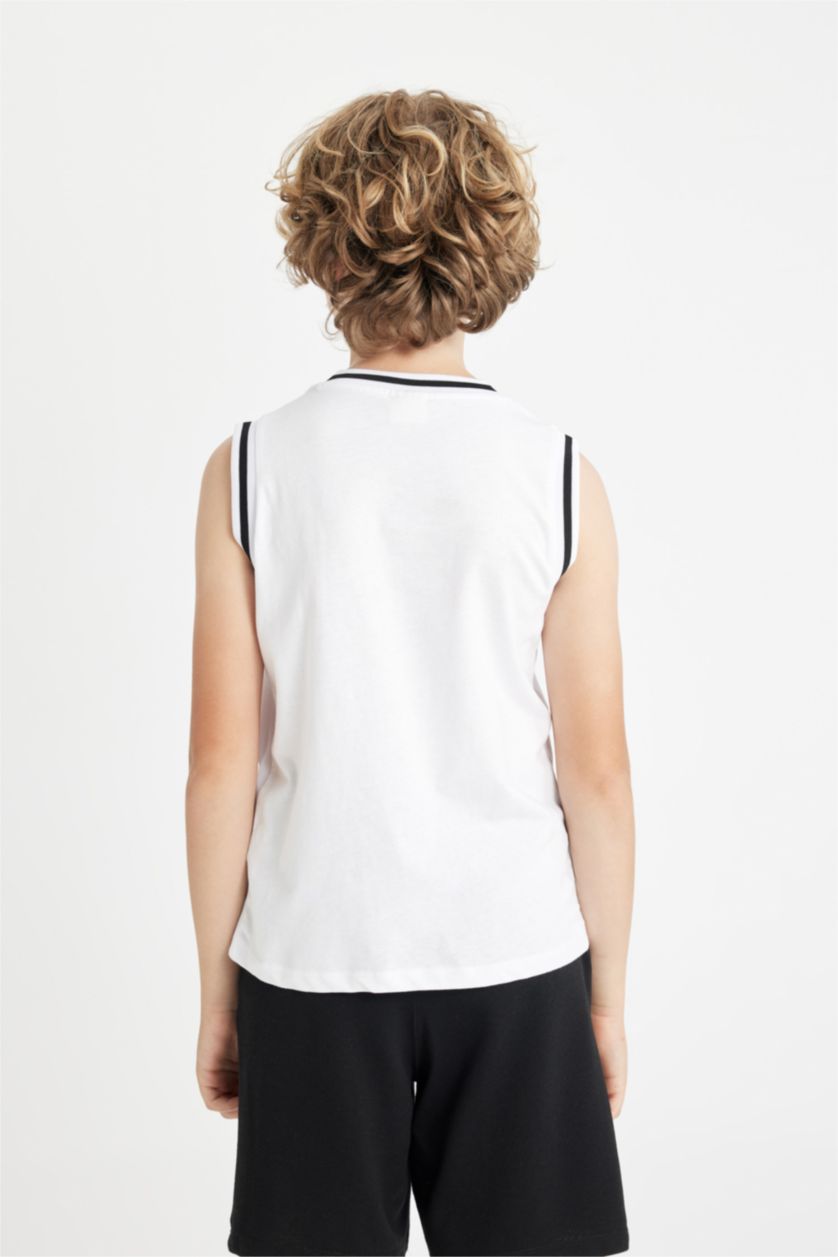 Erkek Çocuk - Genç Erkek Beyaz Bisiklet Yaka Baskılı Atlet Erkek Çocuk