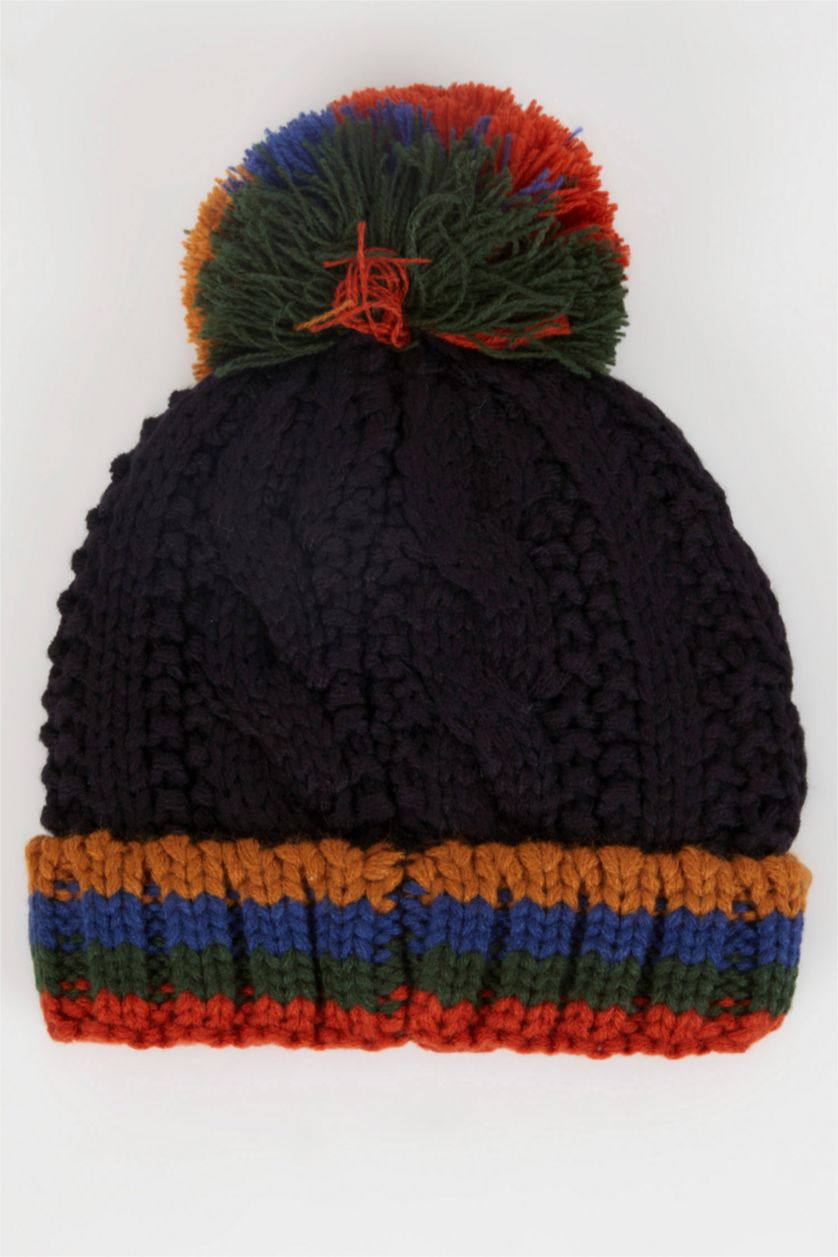 Erkek Bebek Lacivert Ponponlu Örgü Bere Erkek Bebek