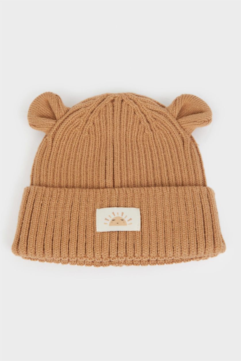 Erkek Bebek Kahve Erkek Bebek Dokuma Etiketli Kulaklı Triko Bere