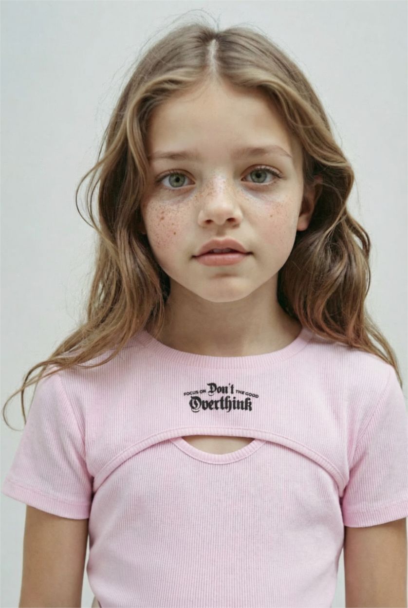 Girls & Teens Pink Girl Crop Ribbed Camisole 2 Piece Short Sleeve T-Shirt