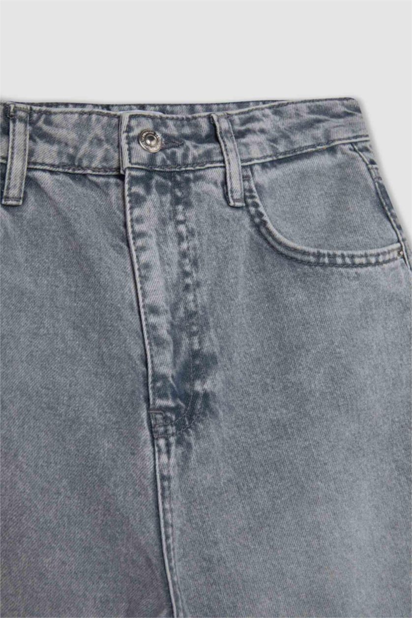 نساء رمادي بنطرون جينز برجل واسع وايد ليج وخصر عالي