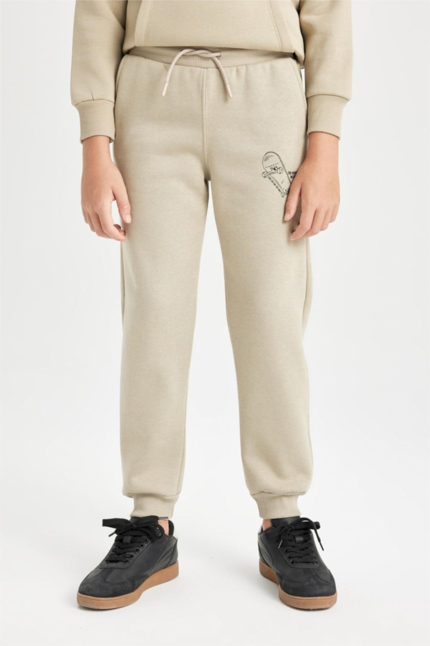 Erkek Çocuk - Genç Erkek Açık Vizon Baskılı Beli Paçası Lastikli Cepli Jogger Eşofman Altı Erkek Çocuk