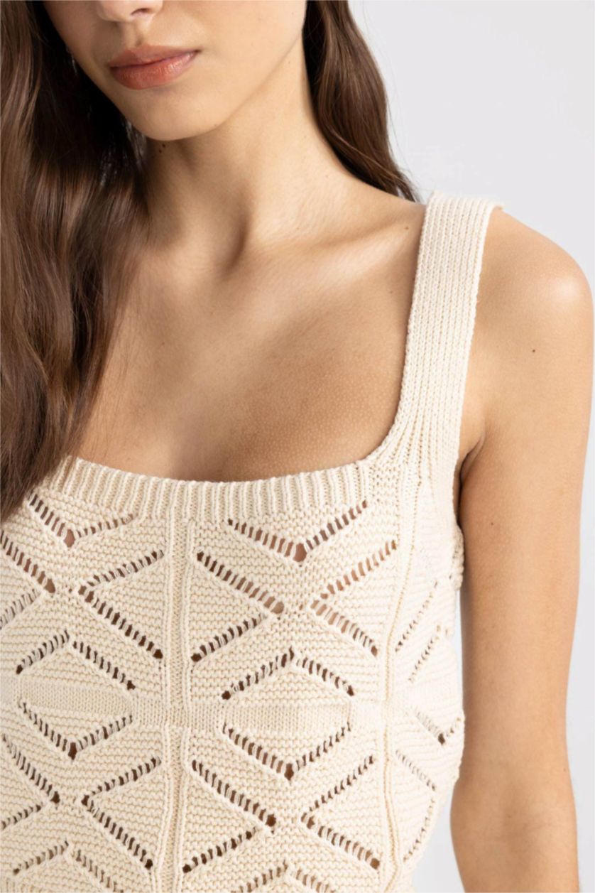 WOMAN Ecru Crop Square Neck Crochet Crop Top