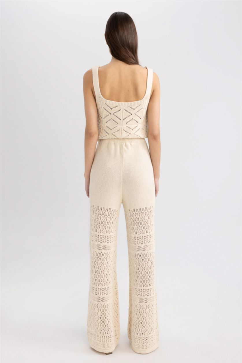 WOMAN Ecru Wide Leg Crochet Lined Trousers