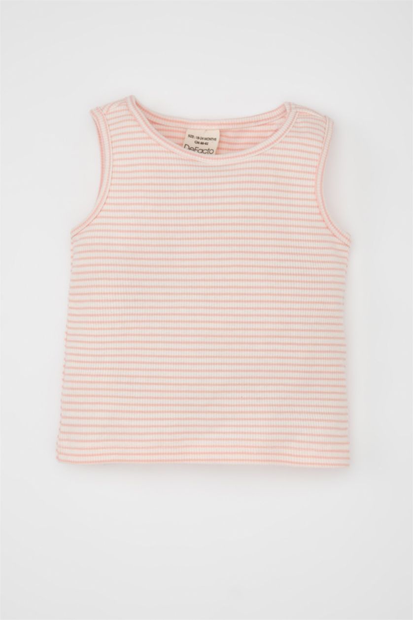 BABY GIRL Ecru Baby Girl Crew Neck Striped Sleevelss T-Shirt