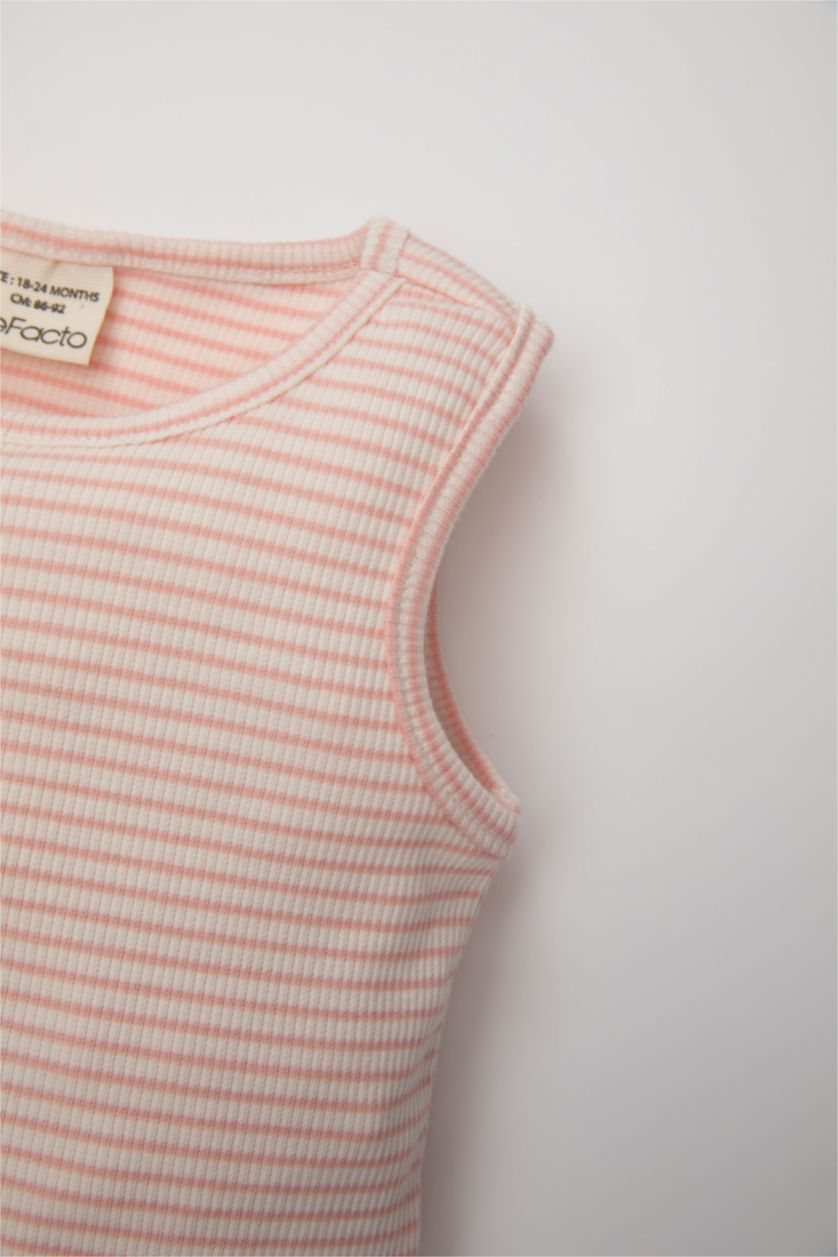 BABY GIRL Ecru Baby Girl Crew Neck Striped Sleevelss T-Shirt