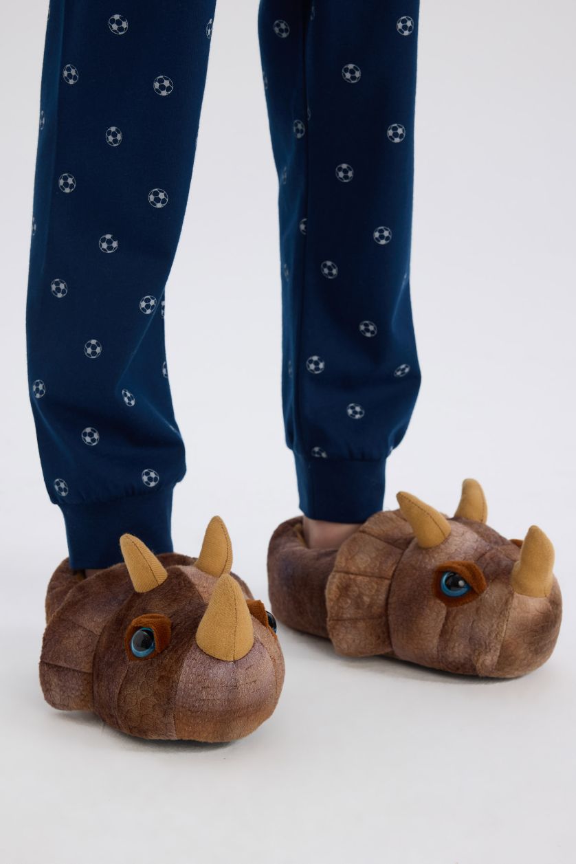 BOYS & TEENS Brown Boy Rhinoceros Themed Plush Home Slippers