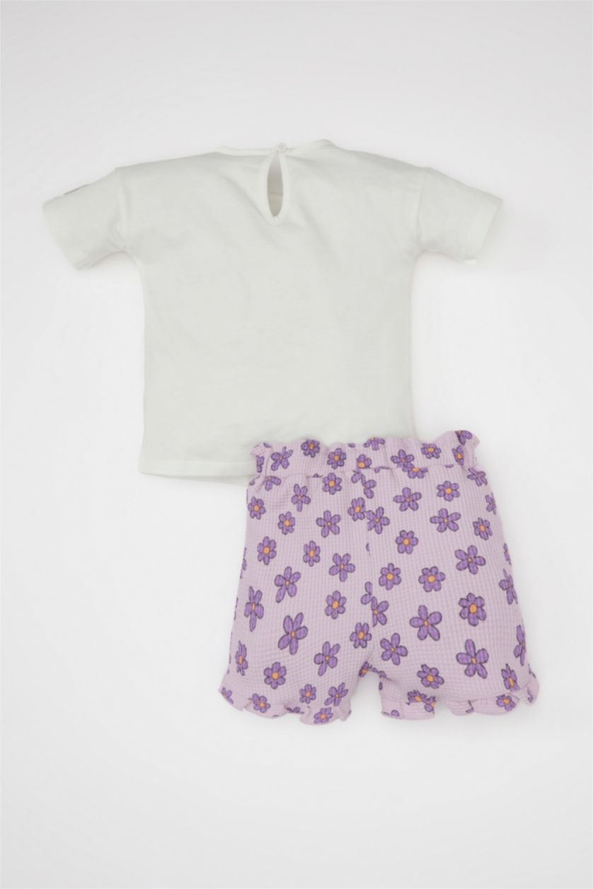 طفلة صغيرة أرجواني سيت بناتي فلورال وافل بياخة مستديرة - قطعتين