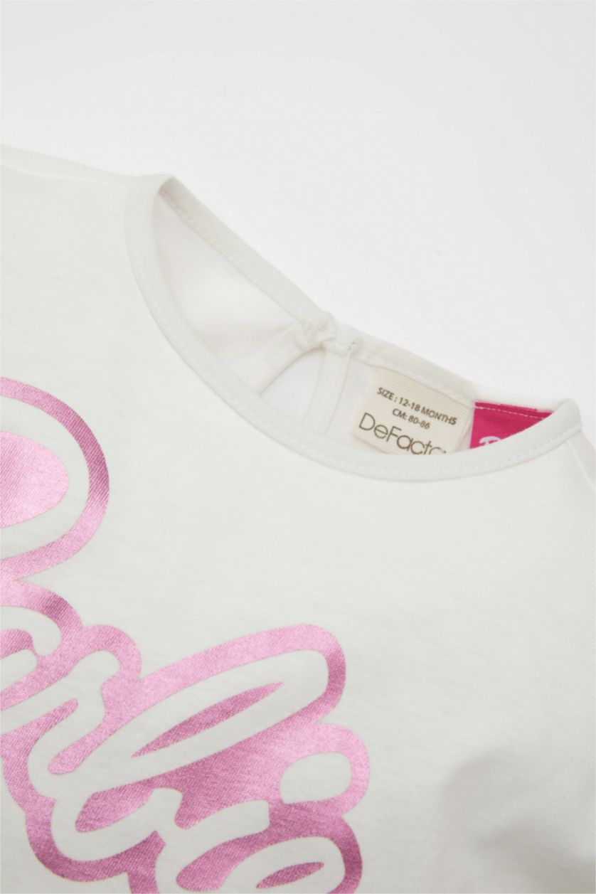 Baby Girl Ecru Baby Girl Barbie Short Sleeve T-Shirt Waffle Shorts 2 Piece Set