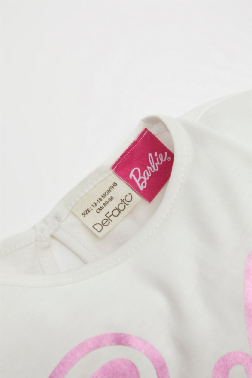Baby Girl Ecru Baby Girl Barbie Short Sleeve T-Shirt Waffle Shorts 2 Piece Set