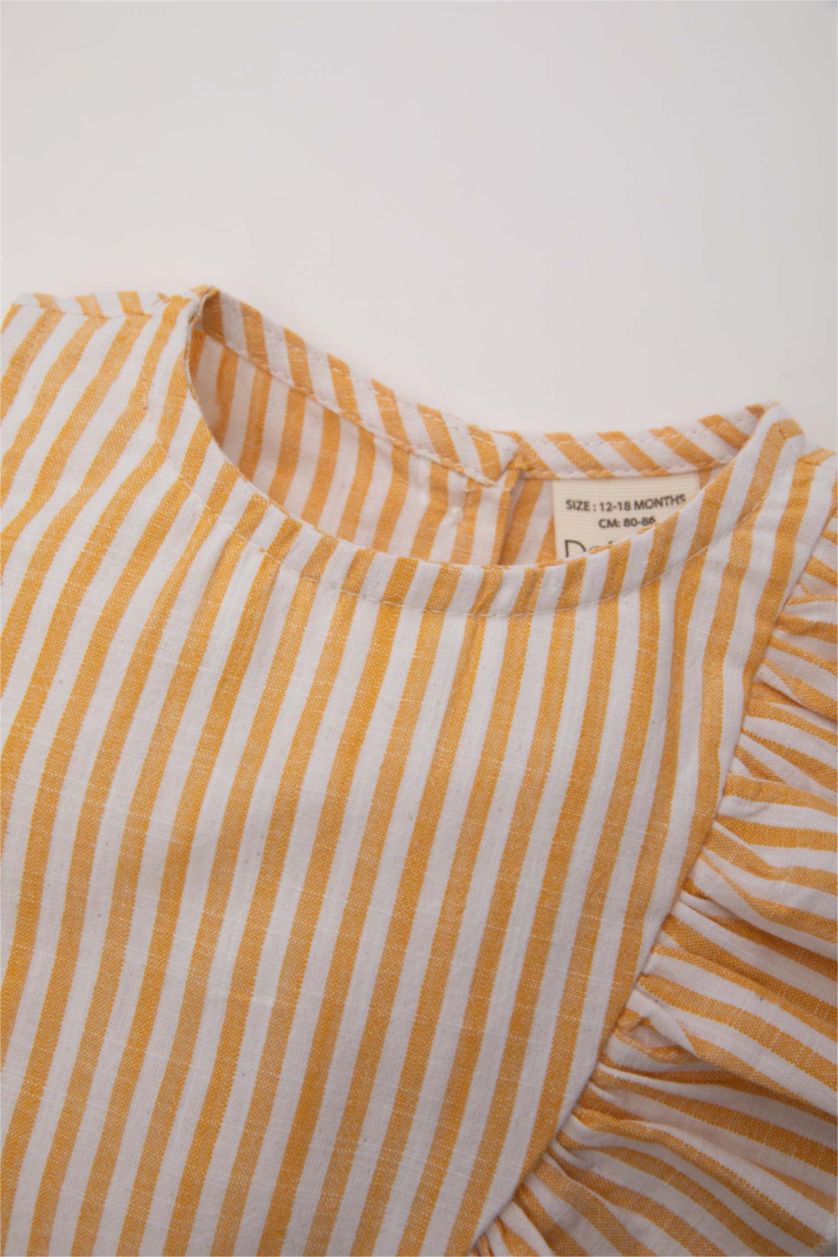 طفلة صغيرة أصفر سيت بناتي مخطط بلوزة وشورت - قطعتين