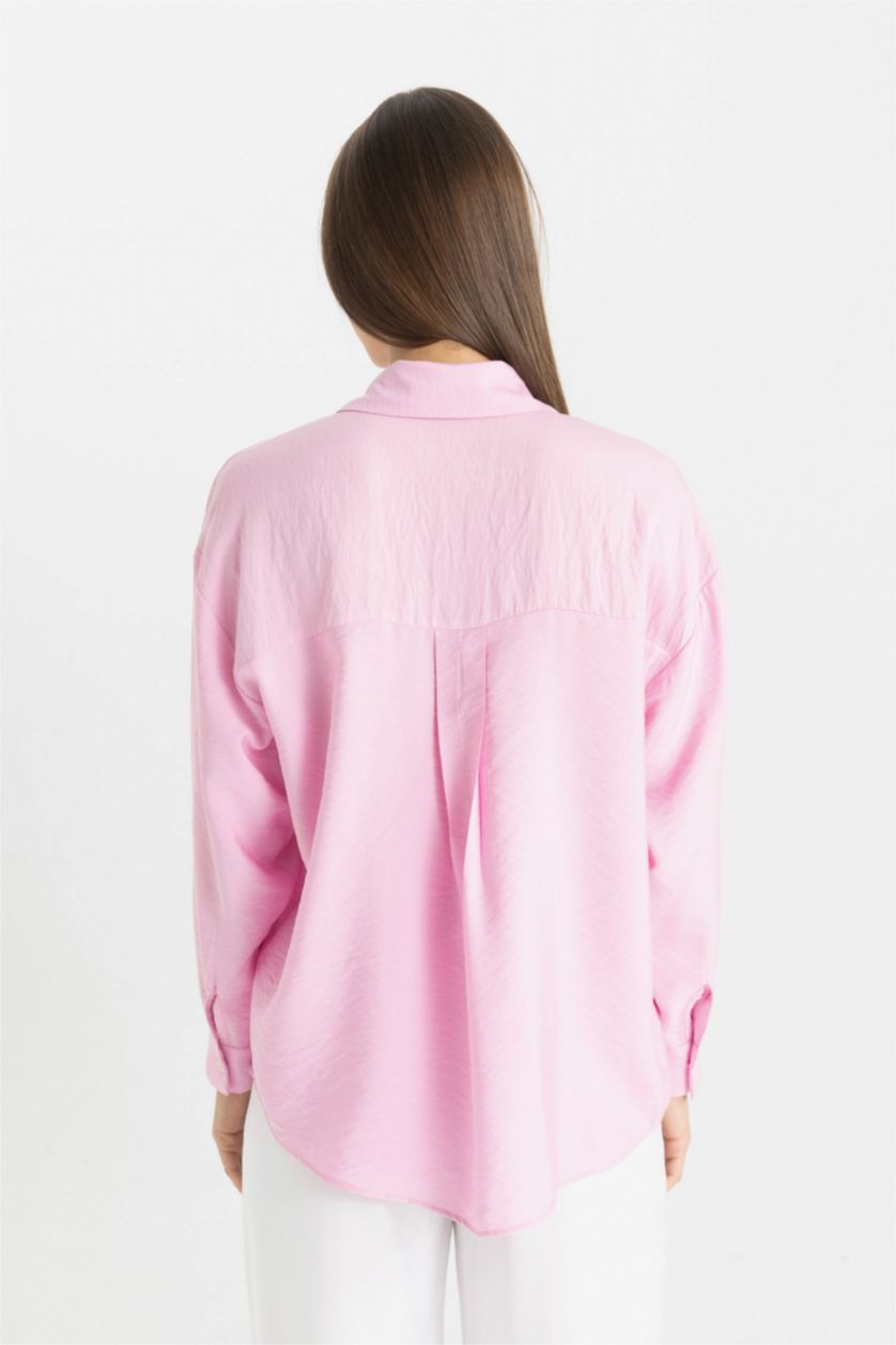 Woman Pink Relax Fit Long Sleeve Shirt Tunic