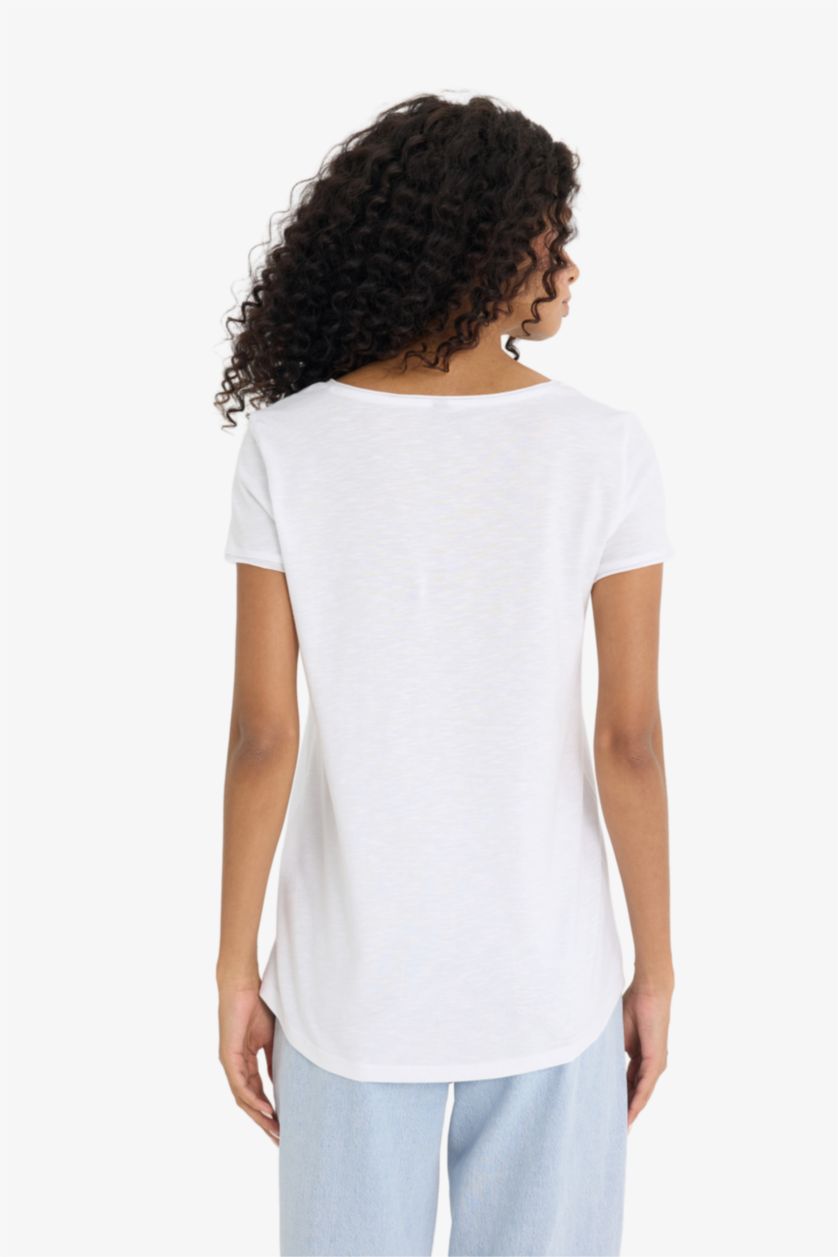 نساء أبيض Regular Fit Crew Neck Short Sleeve T-Shirt