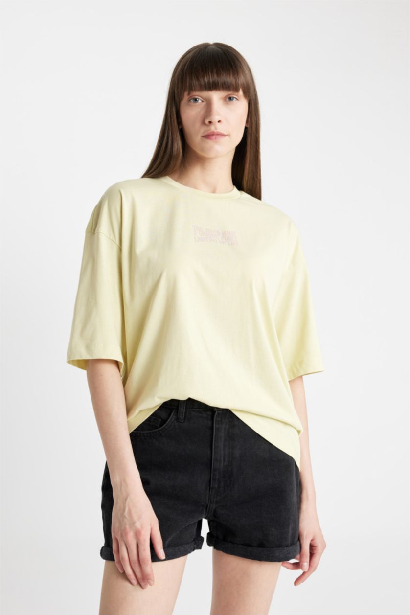WOMAN Light Yellow Oversize Fit Short Sleeve T-Shirt