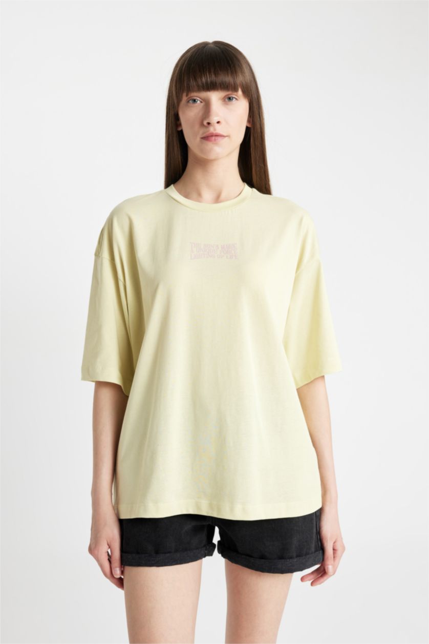WOMAN Light Yellow Oversize Fit Short Sleeve T-Shirt