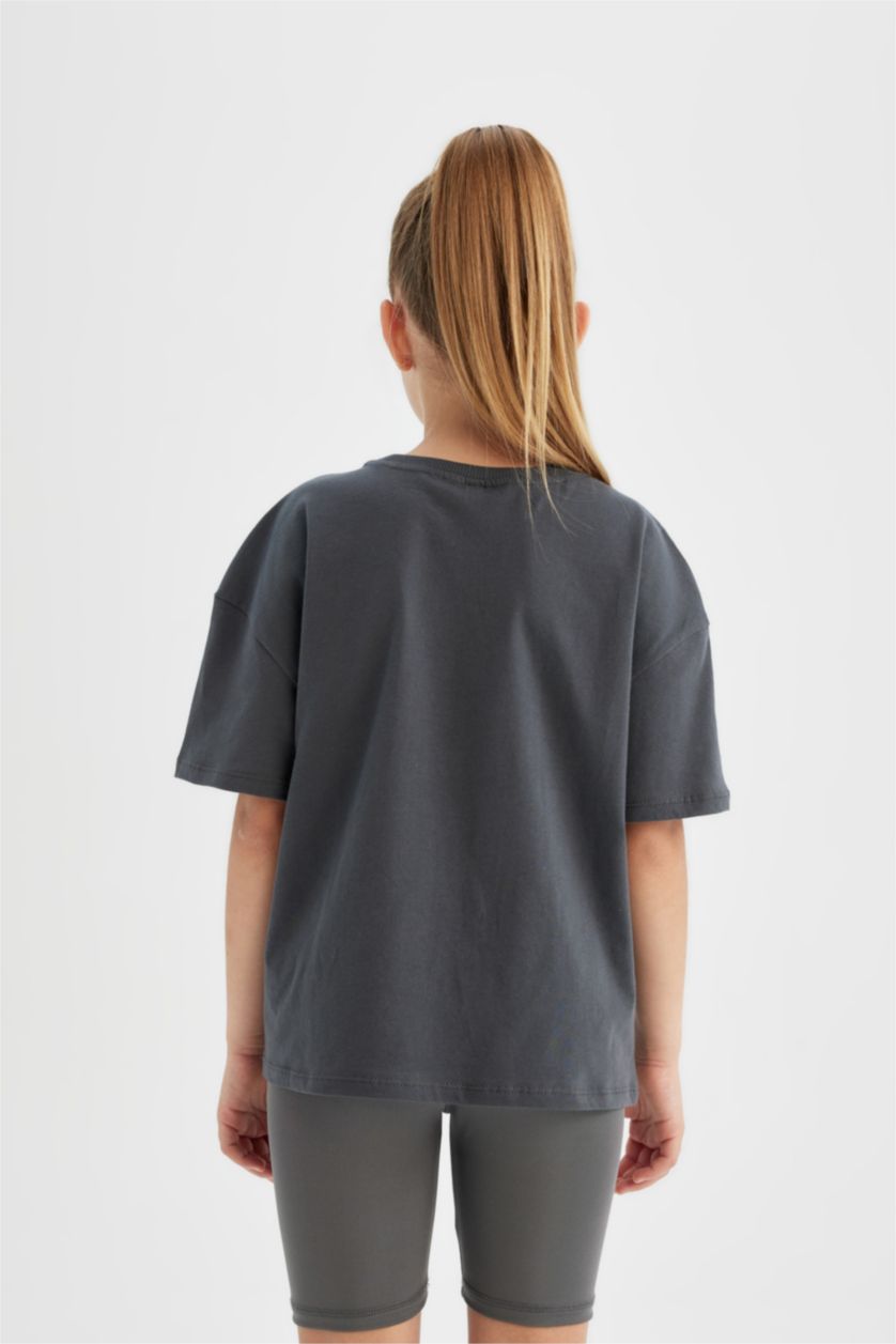 GIRLS & TEENS Anthracite Girl Relax Fit Crew Neck Printed Short Sleeve T-Shirt