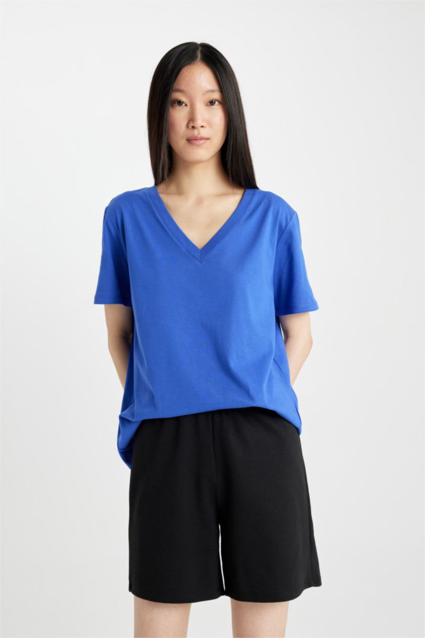 نساء أزرق فاقع Regular Fit Short Sleeve T-Shirt