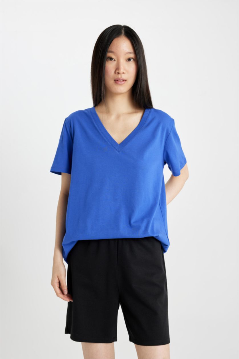 نساء أزرق فاقع Regular Fit Short Sleeve T-Shirt