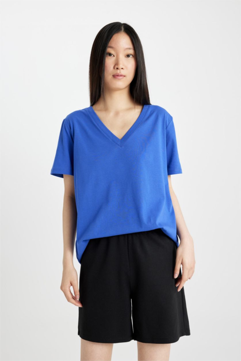 نساء أزرق فاقع Regular Fit Short Sleeve T-Shirt