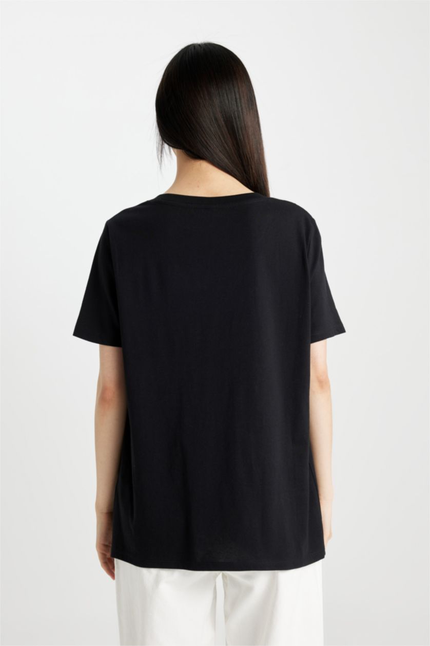 WOMAN Black Regular Fit V-Neck Short Sleeve T-Shirt