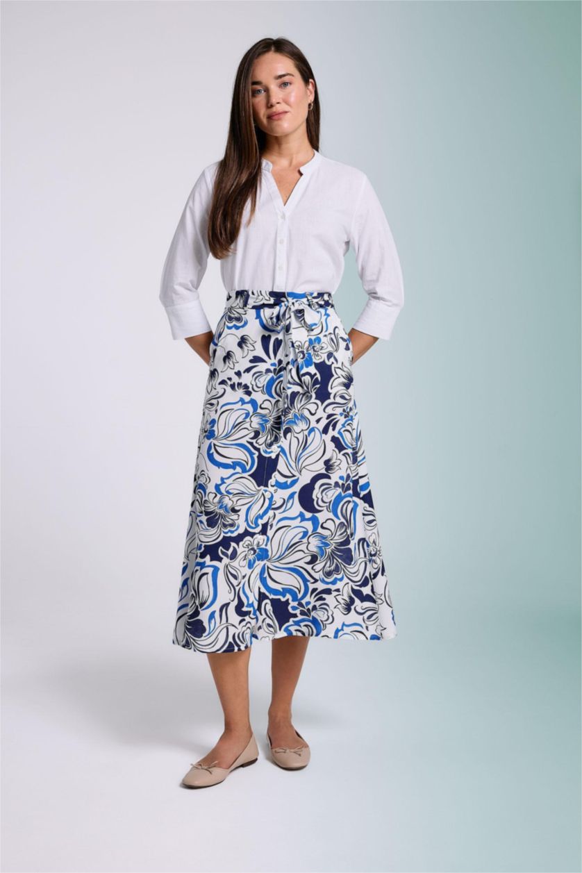 FEMME Bleu Jupe Midi A-Line à Motifs