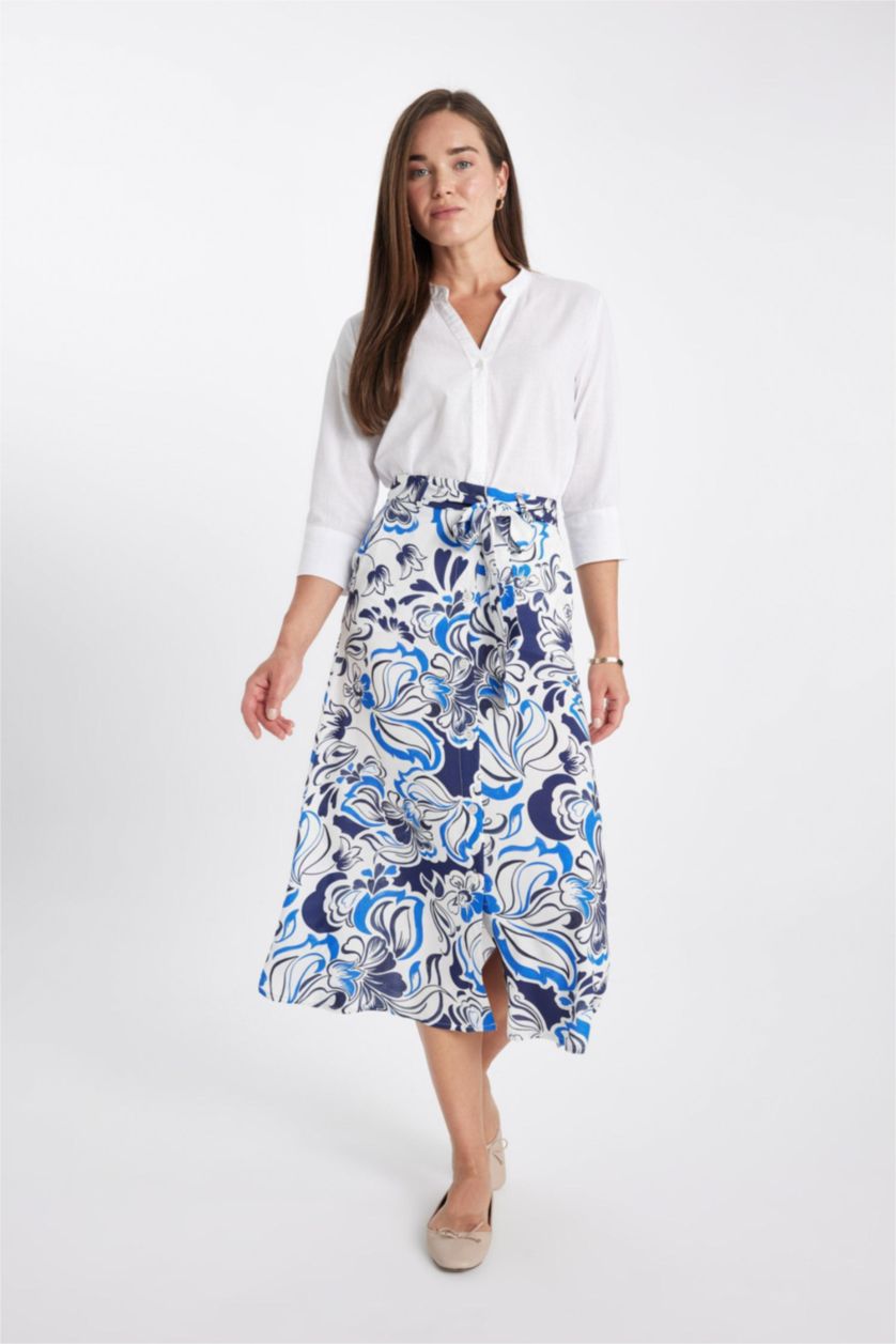 FEMME Bleu Jupe Midi A-Line à Motifs
