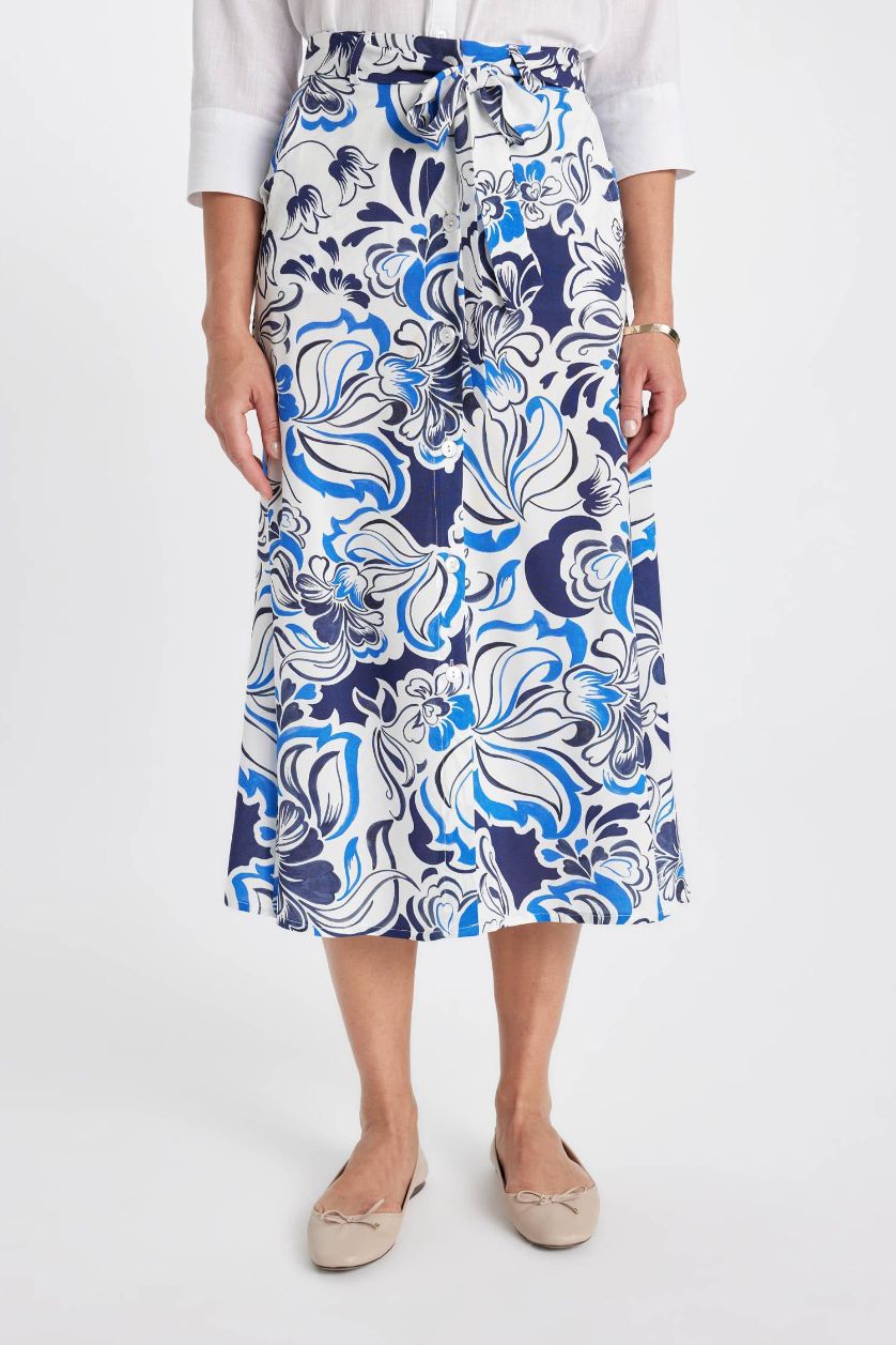 FEMME Bleu Jupe Midi A-Line à Motifs