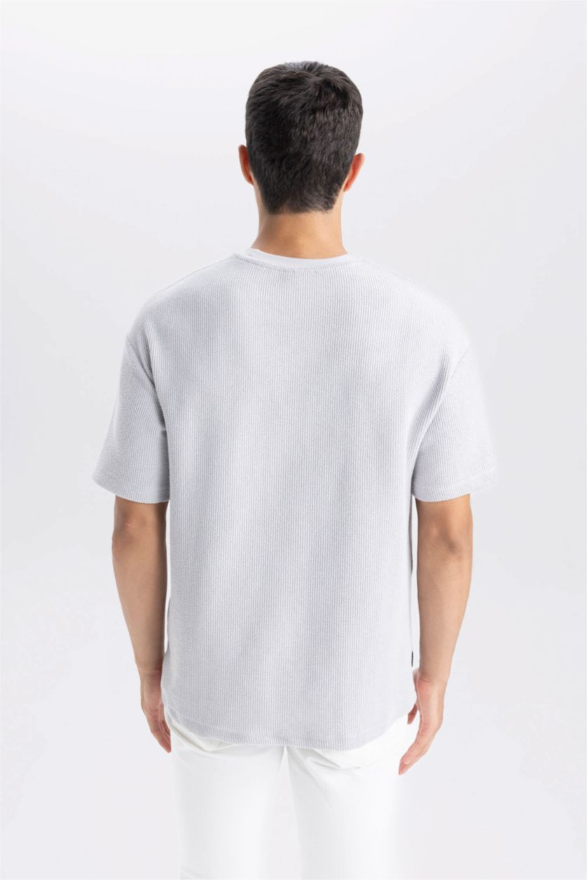 رجال رمادي فاتح تي شيرت نص ردن أوفر سايز بياخة مستديرة