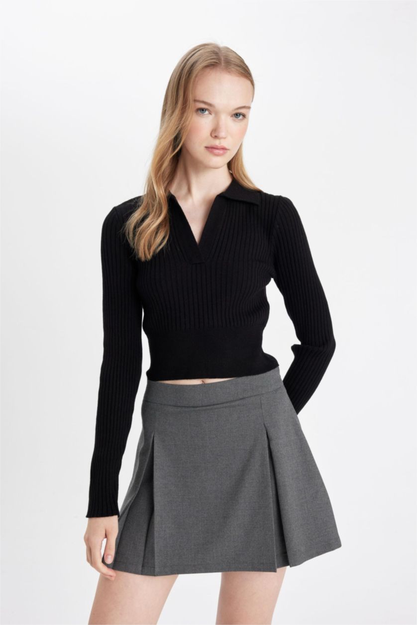 WOMAN Light Grey Melange Pleat Mini