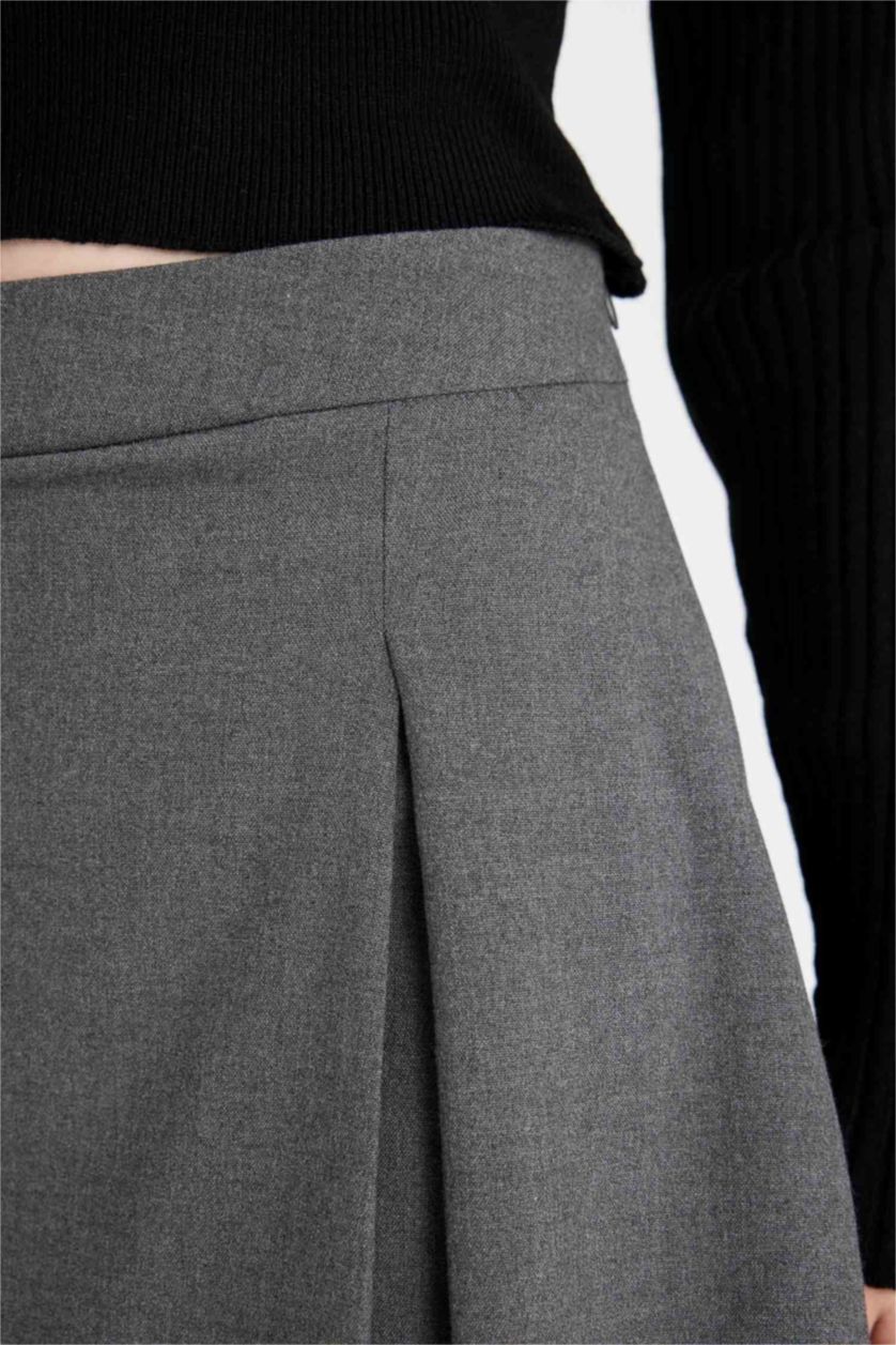 WOMAN Light Grey Melange Pleated High Waist Mini Skirt