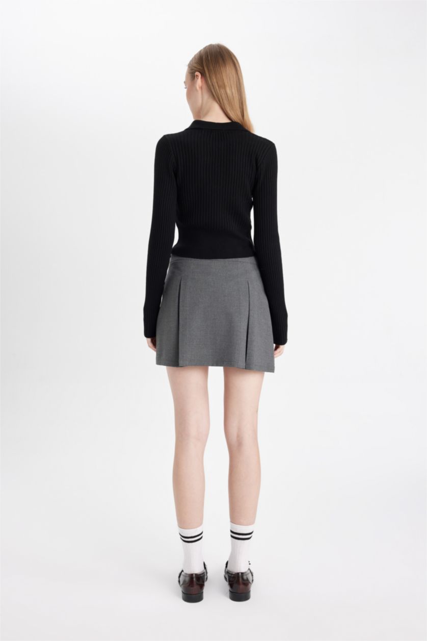 WOMAN Light Grey Melange Pleated High Waist Mini Skirt