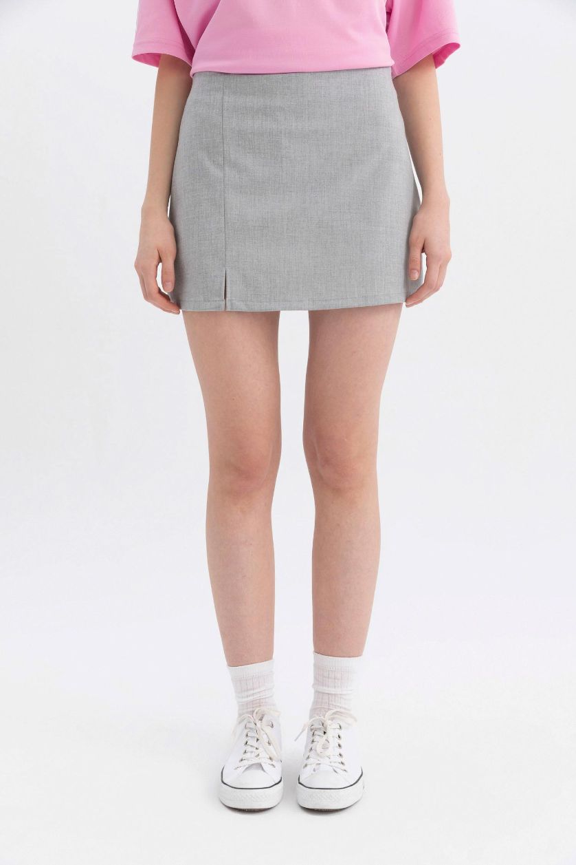 Woman Light Grey Melange Mini Skirt