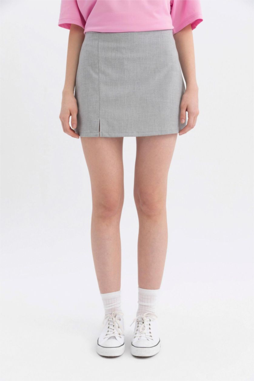 WOMAN Light Grey Melange Mini Skirt