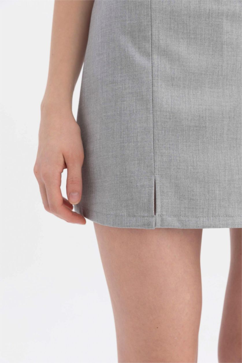 Woman Light Grey Melange Mini Skirt