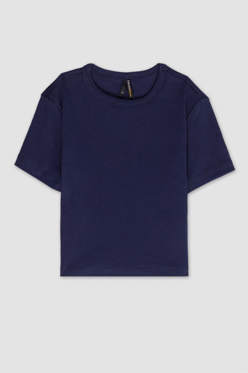 WOMAN NAVY Fitted Crew Neck Printed Ribbed Camisole T-Shirt