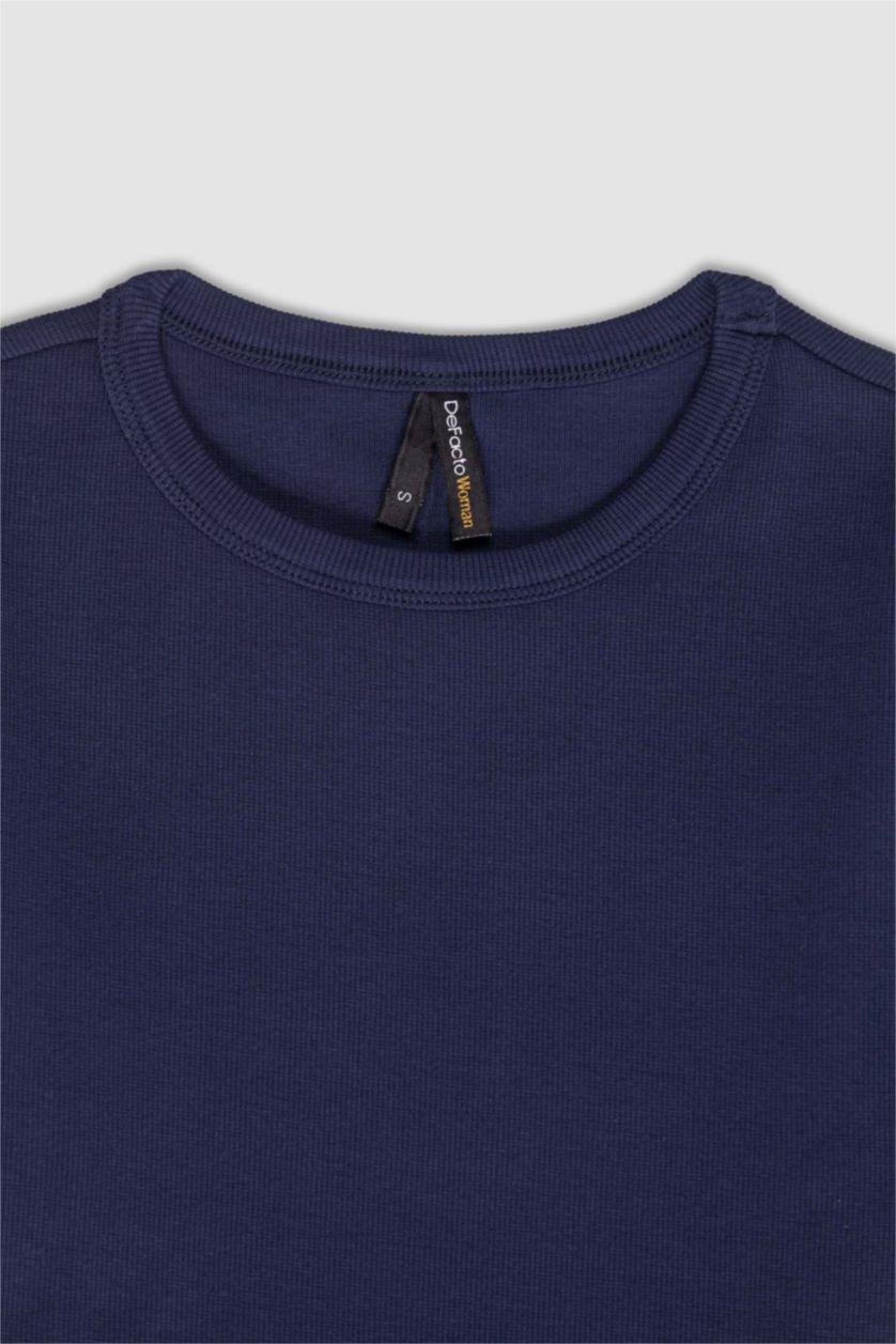 WOMAN NAVY Fitted Crew Neck Printed Ribbed Camisole T-Shirt