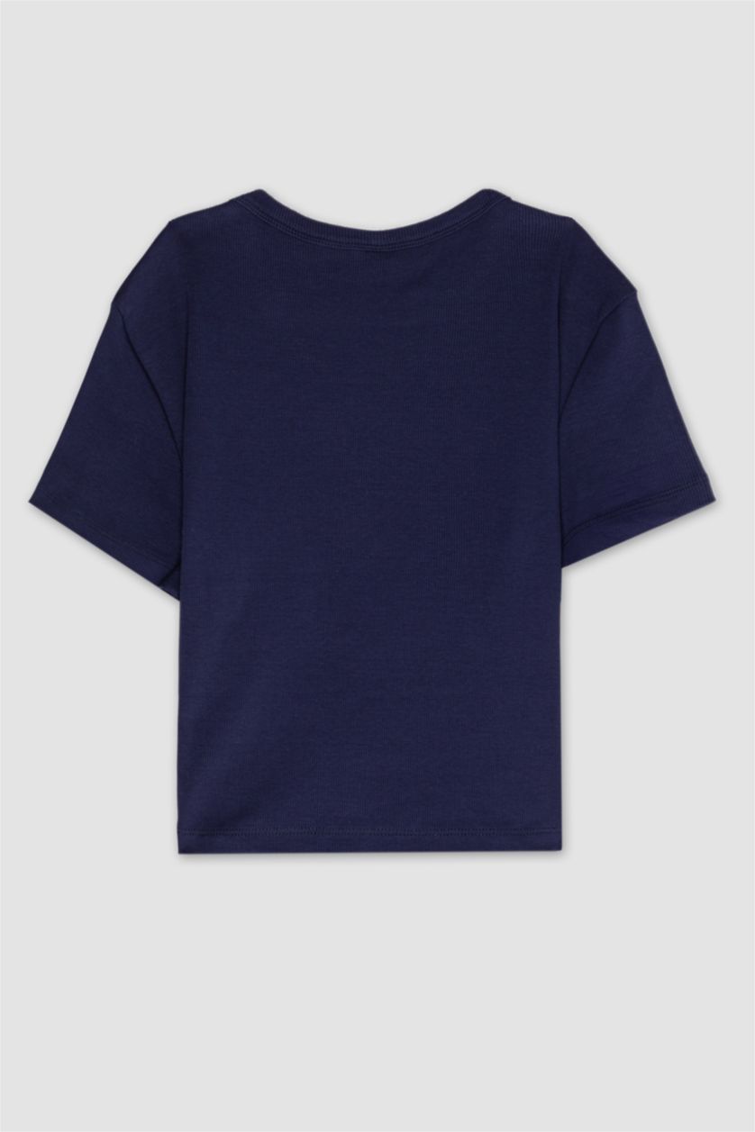 WOMAN NAVY Fitted Crew Neck Printed Ribbed Camisole T-Shirt