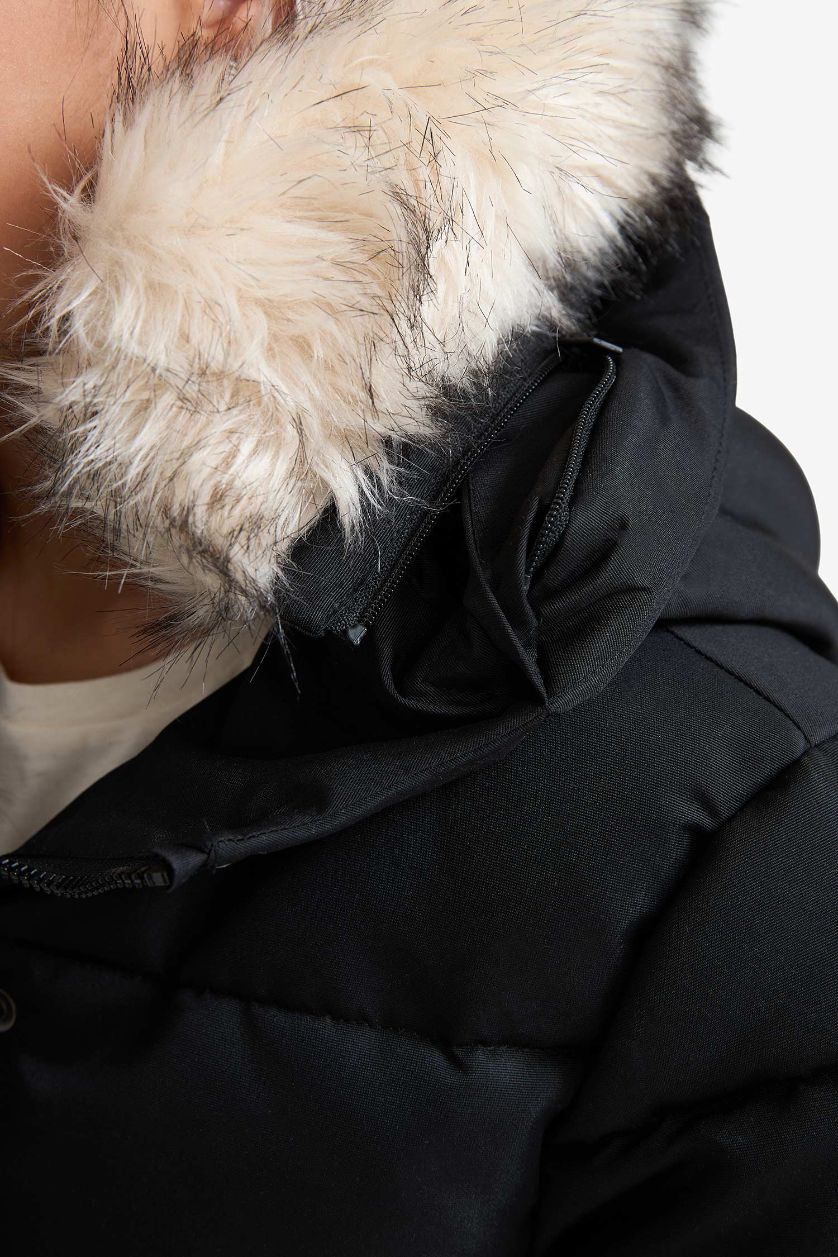 Kız Çocuk - Genç Kız Siyah Kapüşonlu Fermuarlı Parka Kız Çocuk