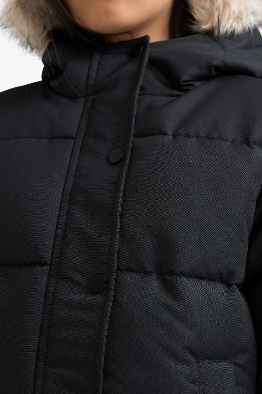 Kız Çocuk - Genç Kız Siyah Kapüşonlu Fermuarlı Parka Kız Çocuk